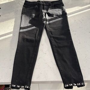 Black Women's Jeans with Embellished Hem